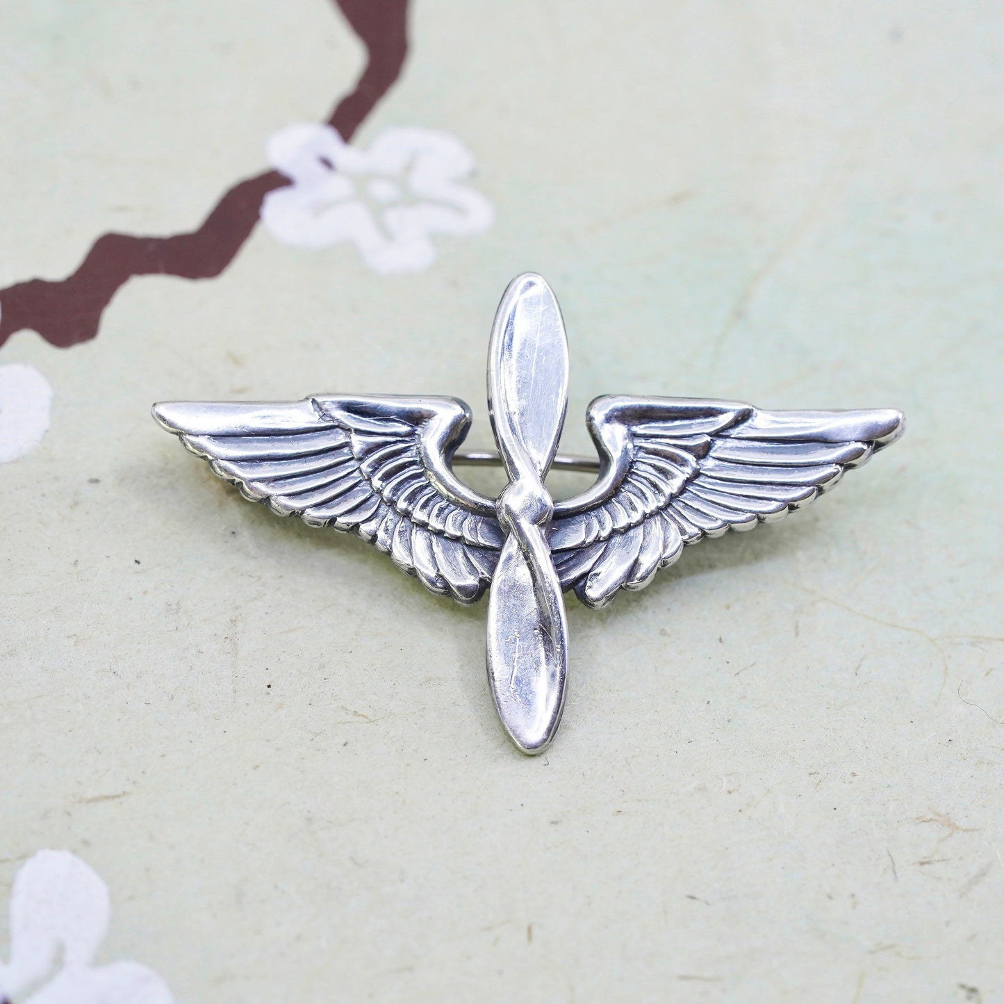 Vintage sterling silver handmade brooch, 925 angel with wings