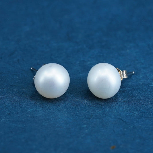 10mm, Sterling 925 silver with freshwater pearl studs earrings