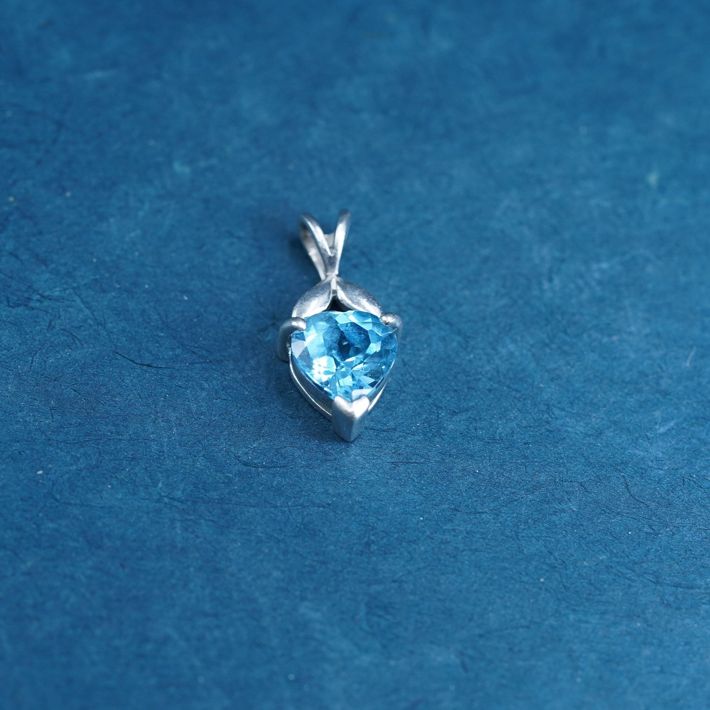 Vintage Sterling silver handmade pendant, 925 heart with blue crystal