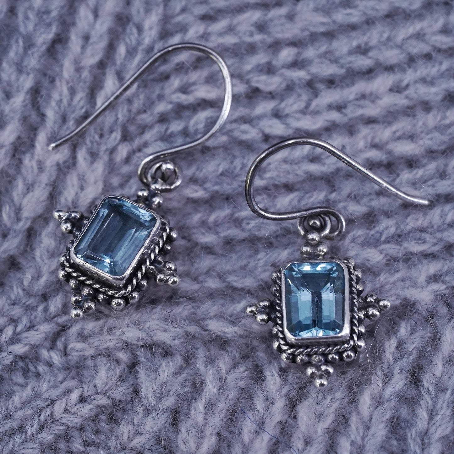 Vintage sterling 925 silver handmade earrings with blue topaz and beads