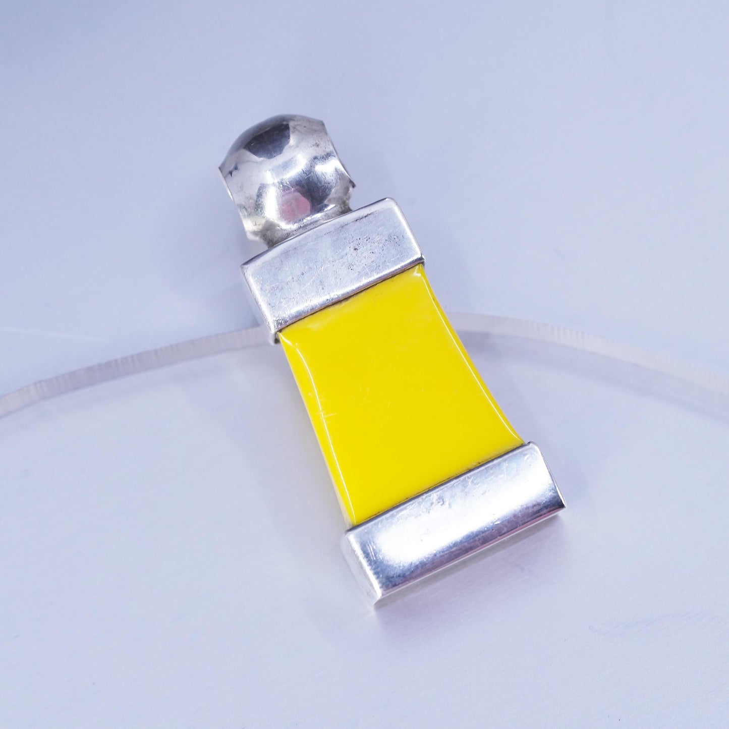 Vintage sterling silver with artisan glass pendant, long dichroic glass pendant