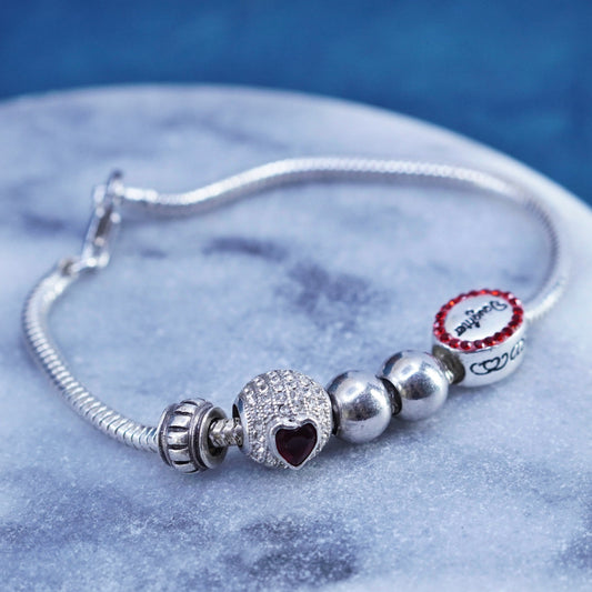 7”, Sterling silver bracelet 925 bold snake chain cluster heart daughter charms