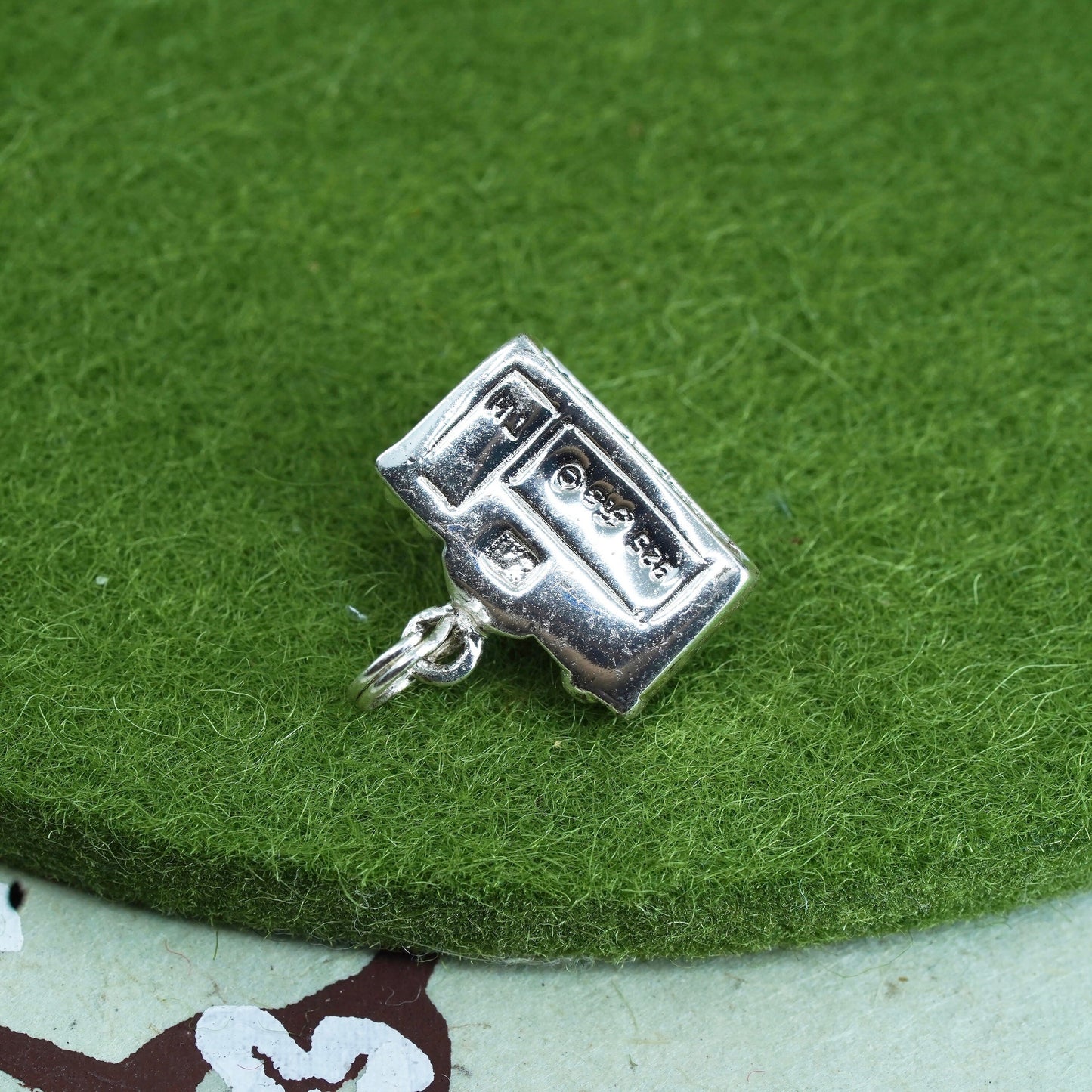 Vintage sterling silver handmade pendant, 925 old fashion camera charm with cz