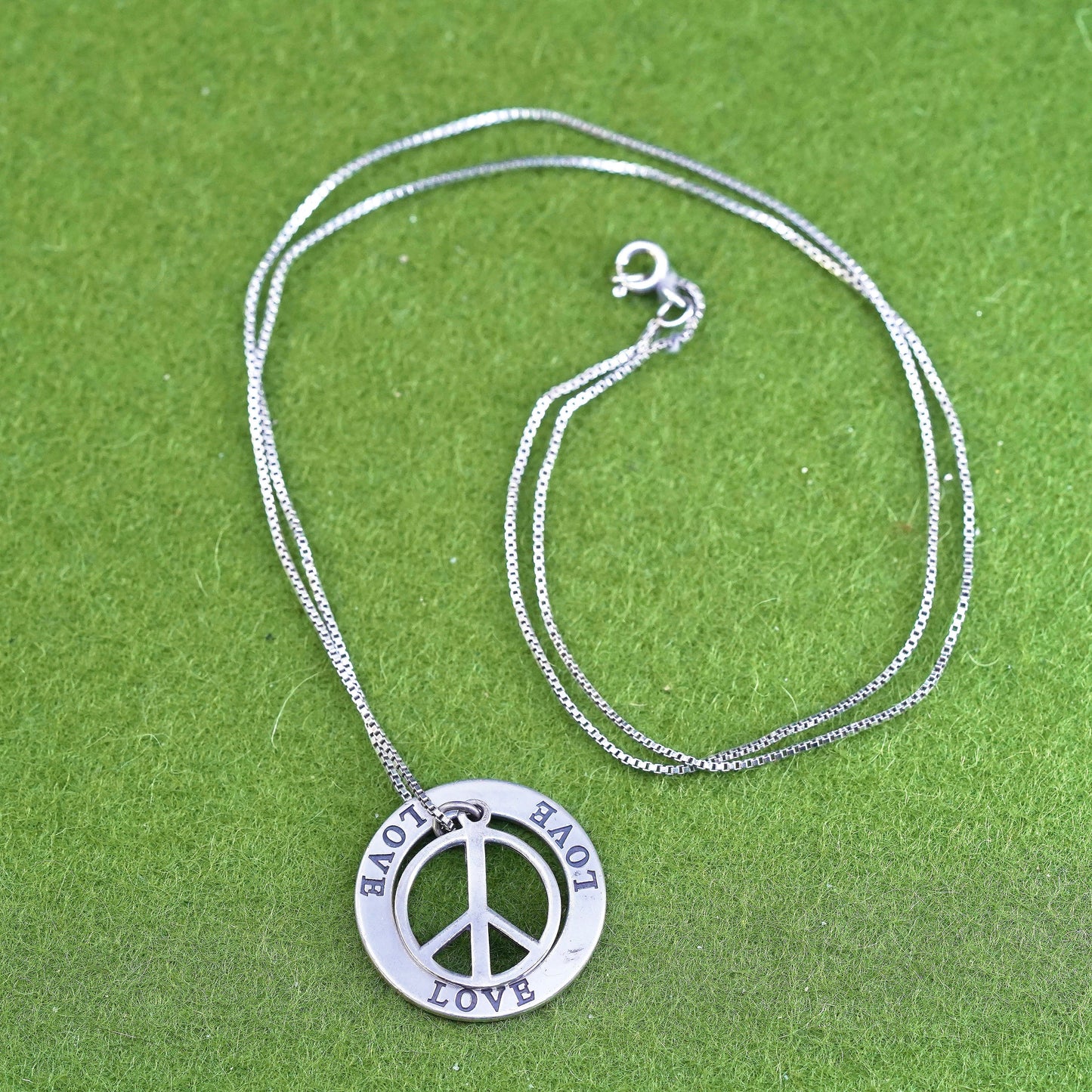 20", Sterling silver necklace, 925 peace pendant circle chain, CND symbol Love