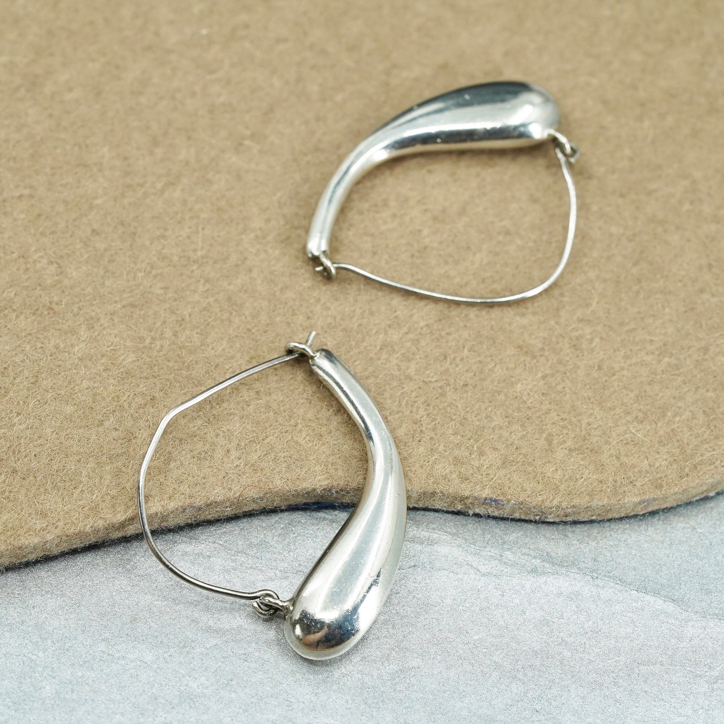 1.75”, vintage Sterling silver handmade earrings, 925 hoops