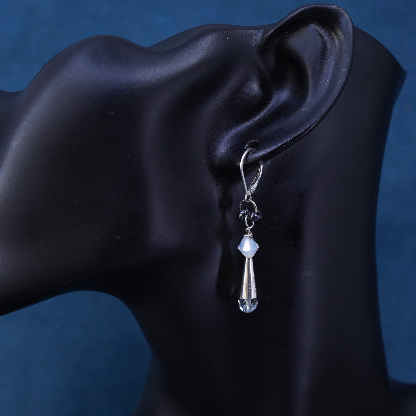 Native American sterling 925 silver handmade teardrop earrings with crystal