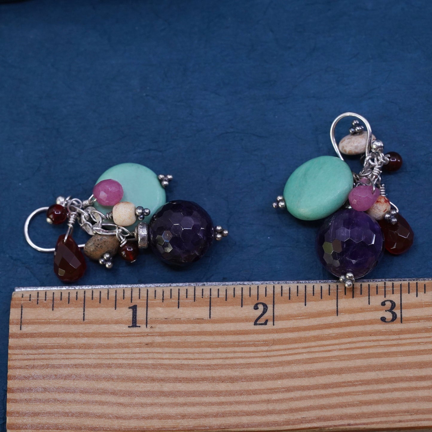 VTG sterling 925 silver handmade earrings with bead amethyst turquoise garnet