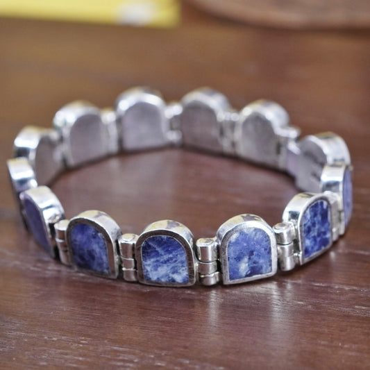 6.5”, vintage Mexico Sterling 950 silver tennis bracelet with sodalite inlay