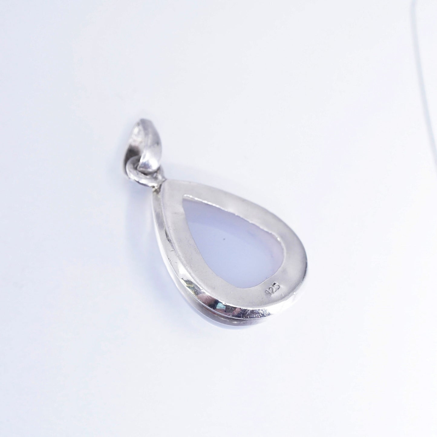 Vintage Sterling silver handmade charm, 925 teardrop pendant white moonstone