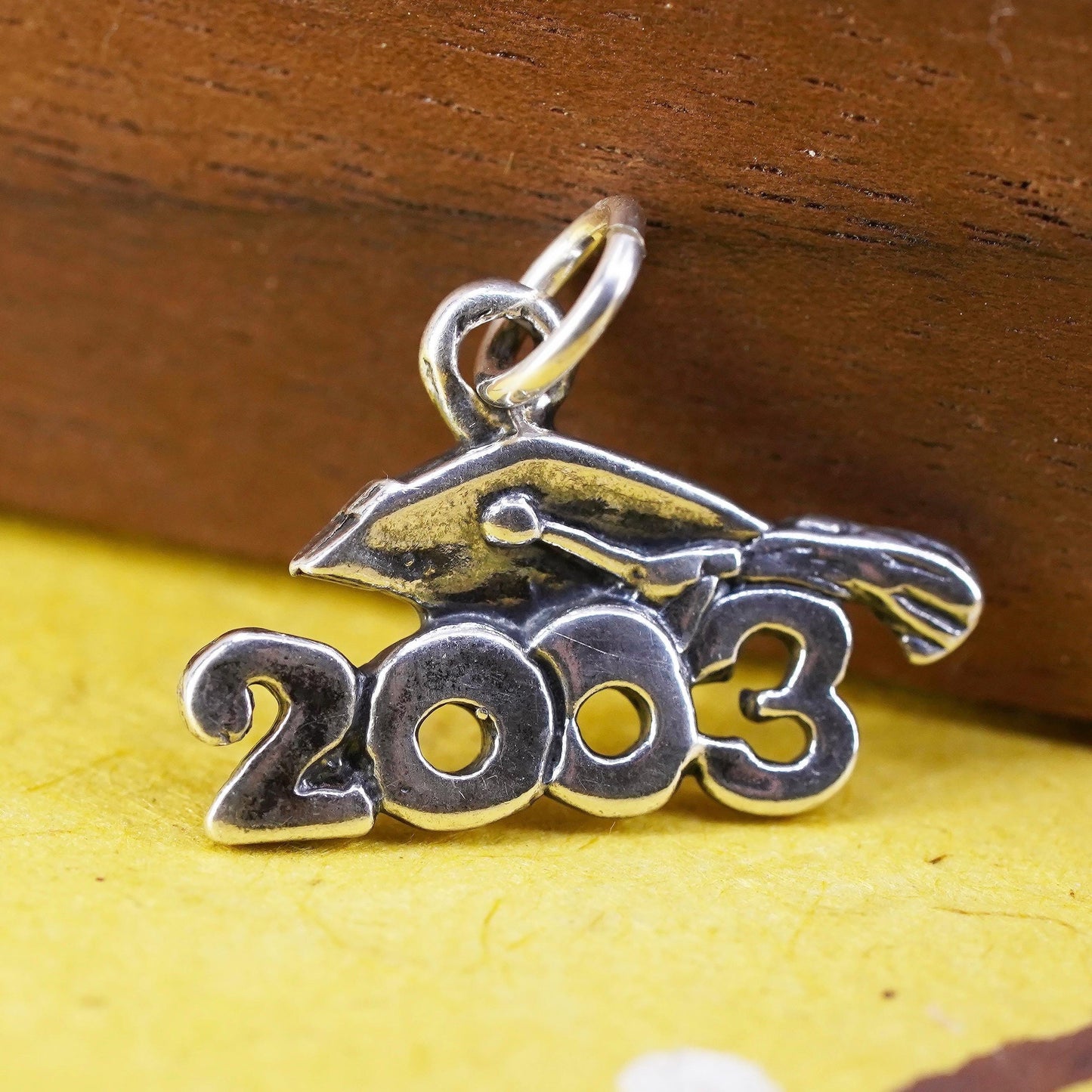 VTG Sterling silver handmade pendant, 925 diploma, graduation hat 2003 charm