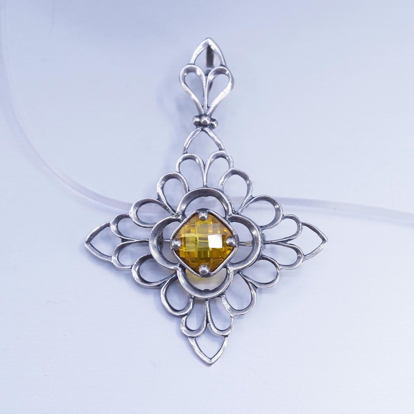 Vintage Sterling 925 silver handmade pendant brooch with citrine