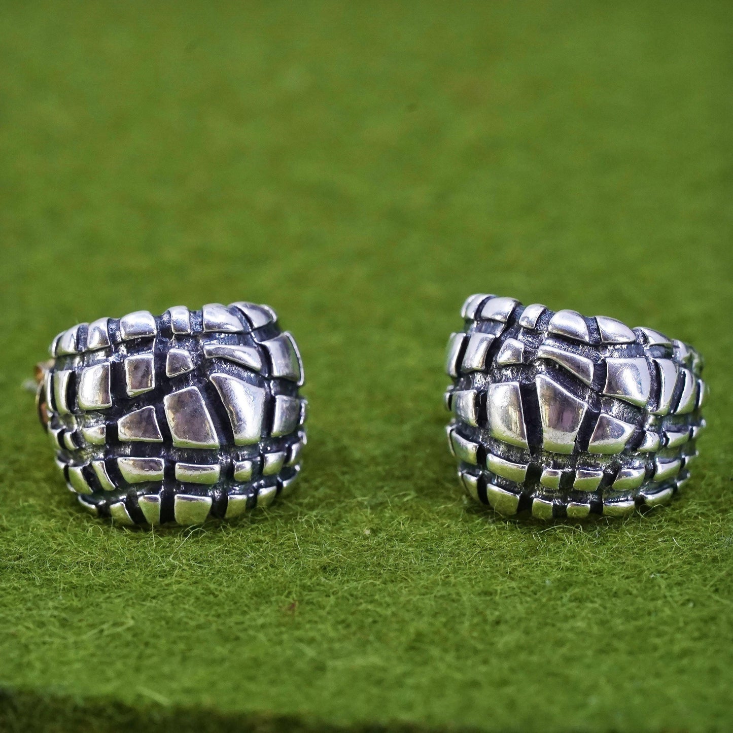 0.75”, Vintage Sterling silver handmade earrings, 925 textured Huggie studs