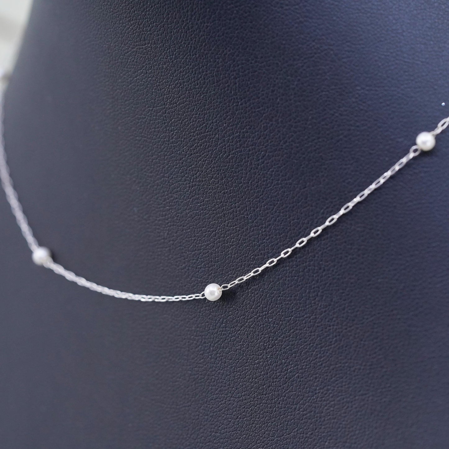 16", sterling 925 silver handmade necklace, circle chain with pearl beads