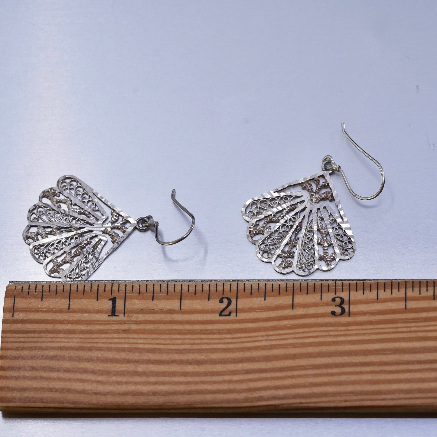 Vintage Sterling 925 silver handmade filigree fan earrings