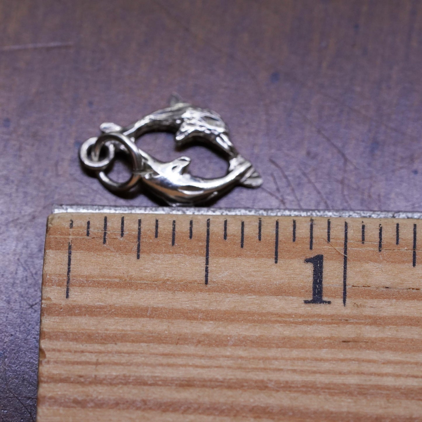 Vintage sterling silver double dolphin pendant, 925 charm