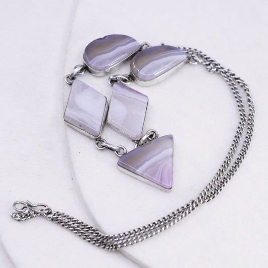 20”, Sterling 925 silver necklace with agate pendant triangular agate pendant