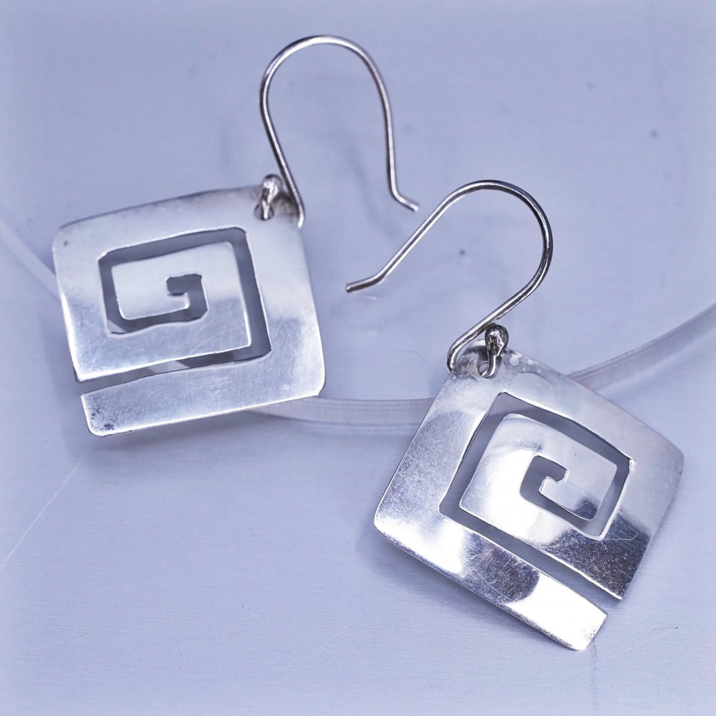 Vintage Sterling 925 silver handmade swirly square earrings