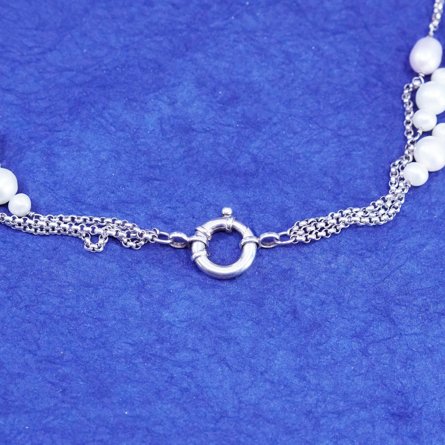 24”, sterling silver handmade necklace, multi strands 925 circle chain w/ pearl