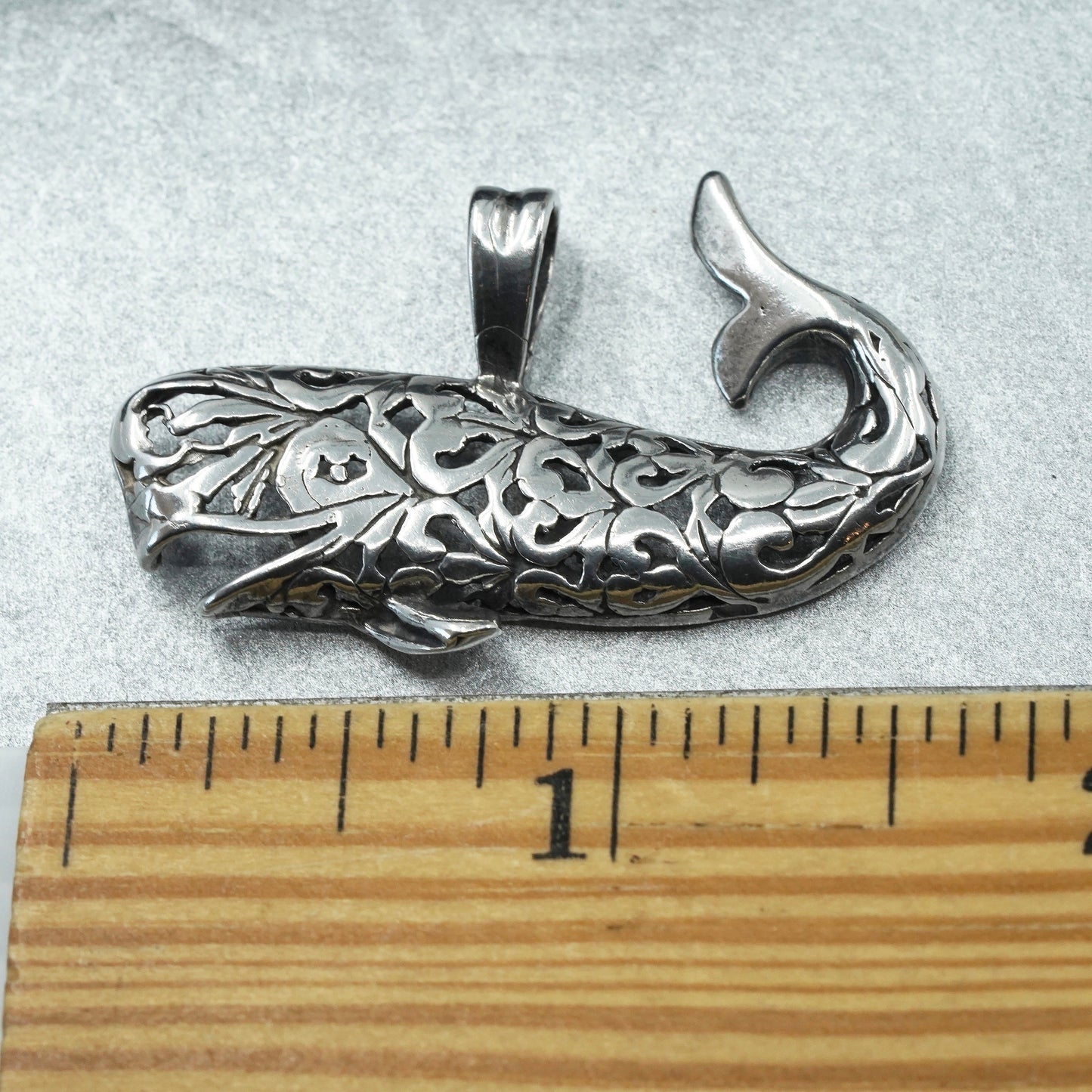 Vintage Jezlaine Sterling silver charm, 925 filigree whale pendant