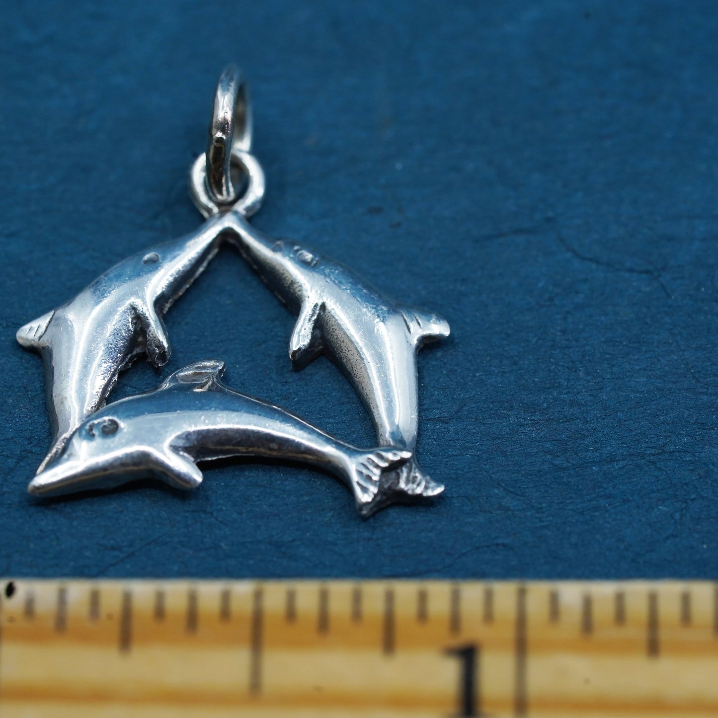 Vintage Sterling silver handmade Dolphins pendant, 925 charm