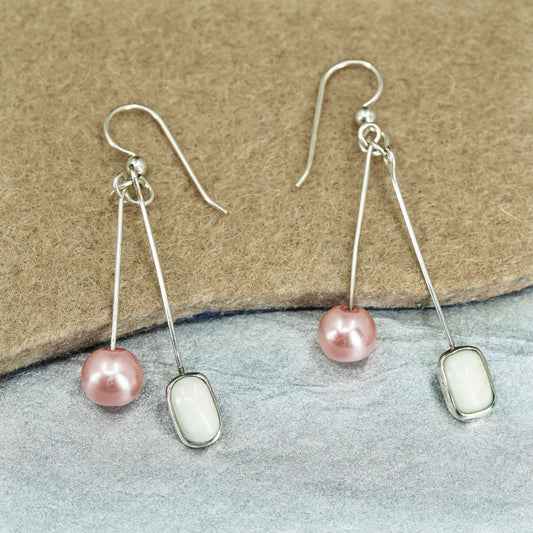 Vintage Sterling 925 silver earrings with pink pearl beads and howlite