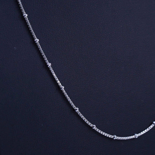 20” 1mm, vintage Sterling 925 silver box chain necklace with beads