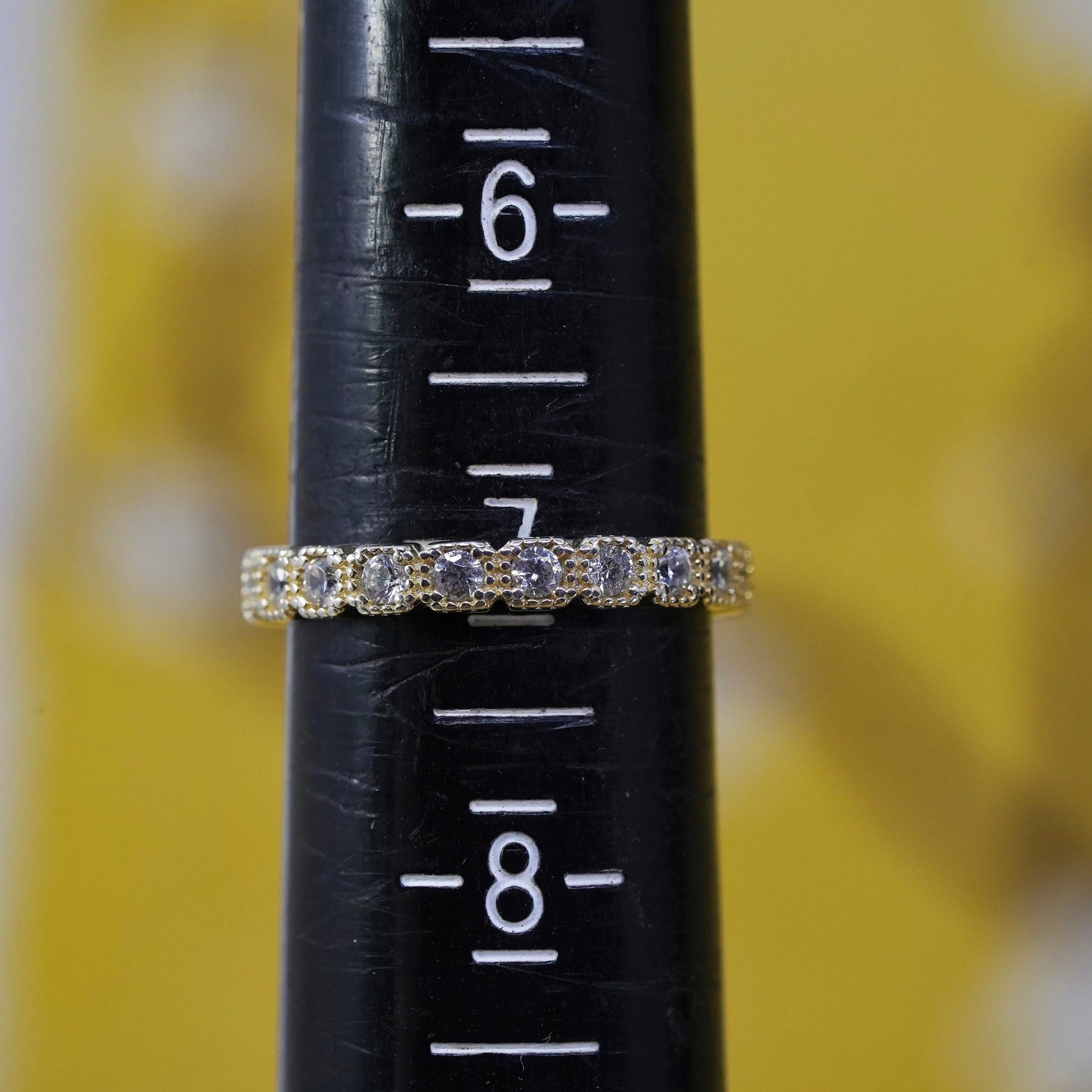 Size 7, VTG vermeil gold over Sterling silver ring, 925 stackable band with cz