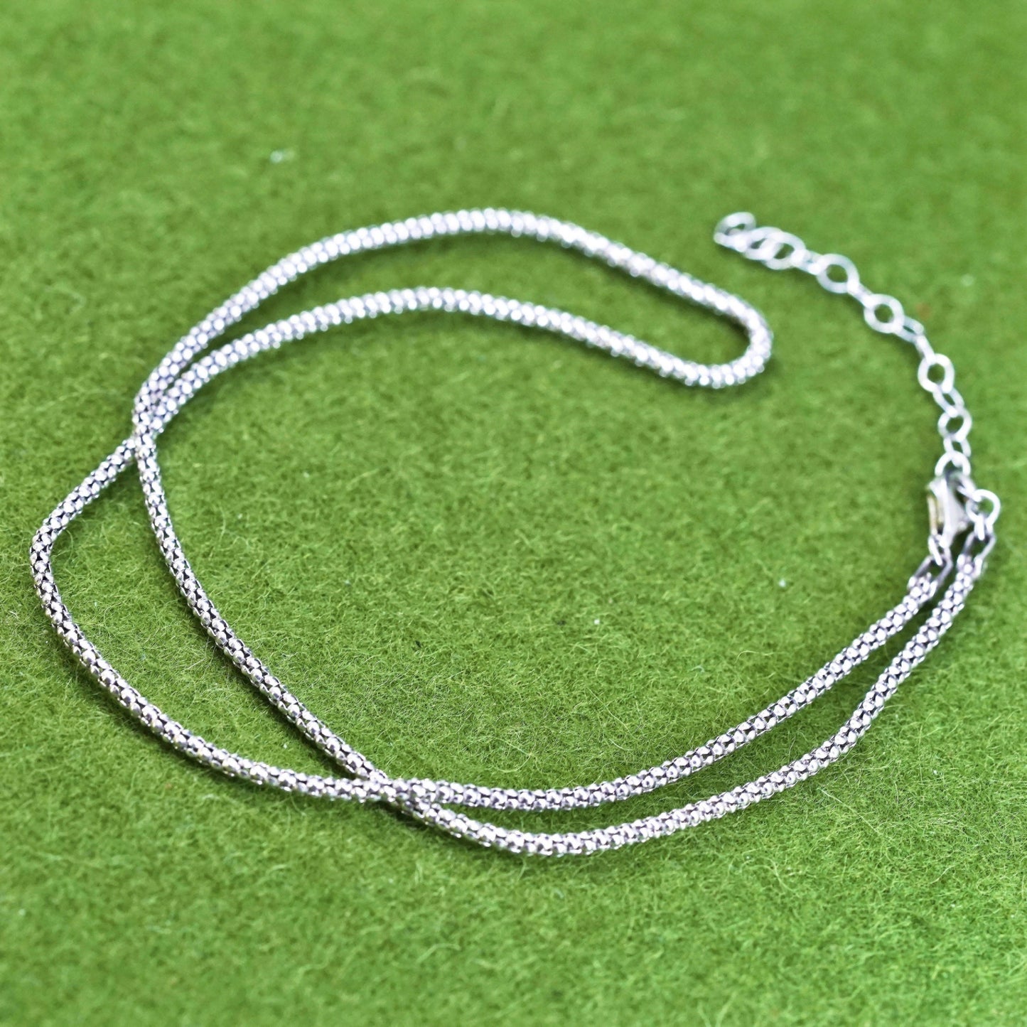 16+2”, 1mm, sterling silver handmade necklace, 925 popcorn chain