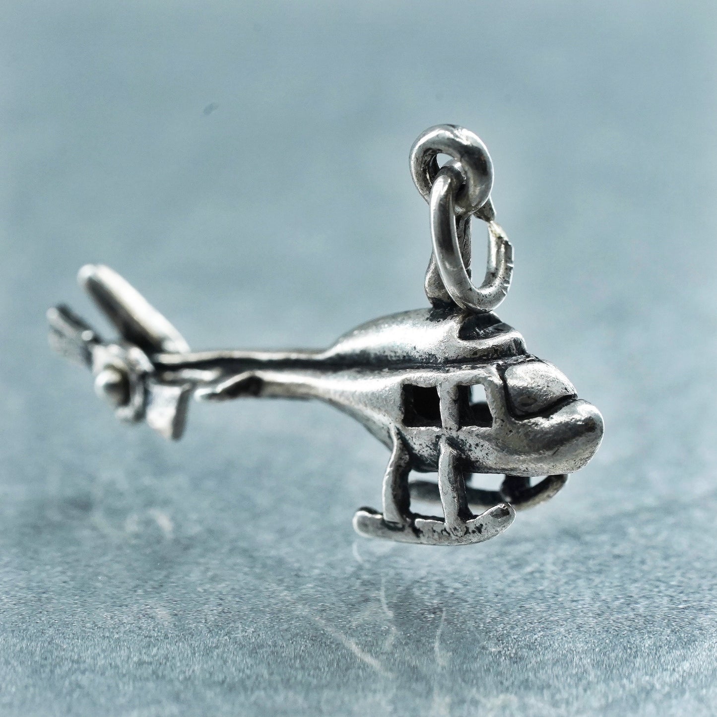 Vintage Sterling silver handmade simple 925 helicopter airplane charm pendant