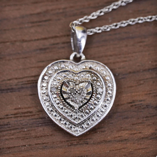 20”, sterling silver circle necklace with 925 genuine diamonds heart pendant