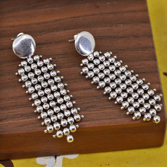 Vintage Italian Sterling silver handmade earrings, 925 beads drops