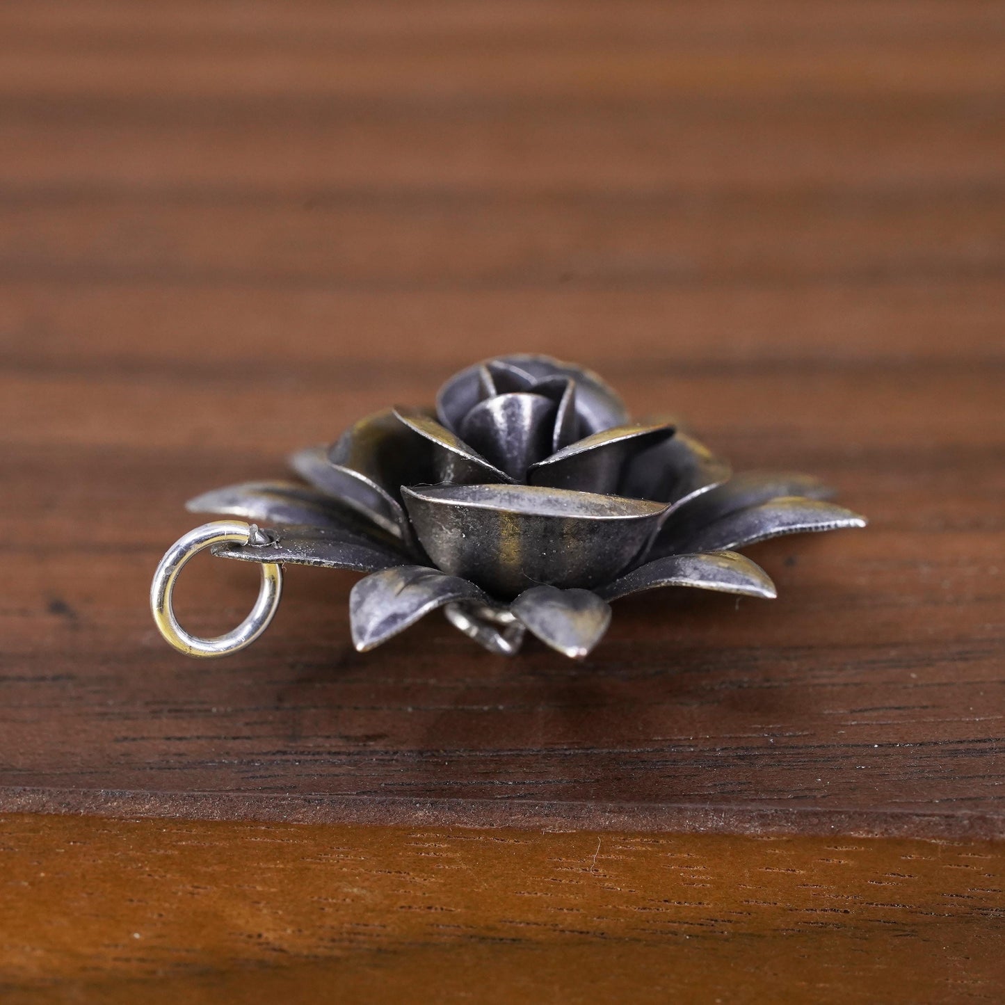 Vintage Sterling silver handmade pendant, mexico 925 rose flower details