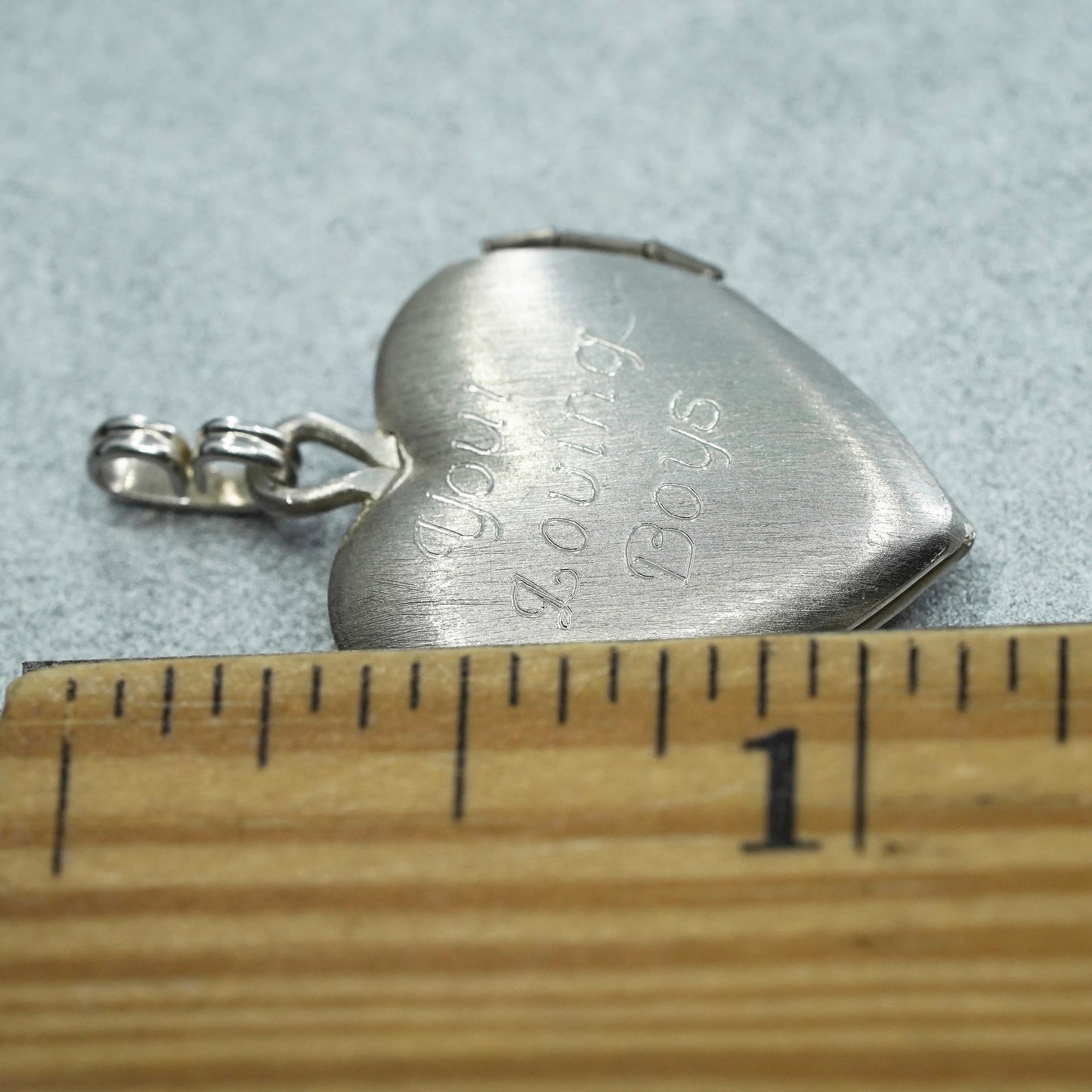 Sterling silver charm, textured 925 heart photos locket “your loving boys”