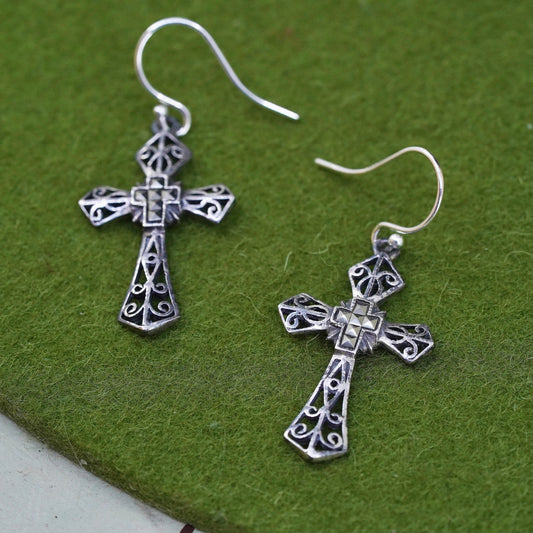 Vintage Sterling silver handmade earrings, 925 cross with marcasite