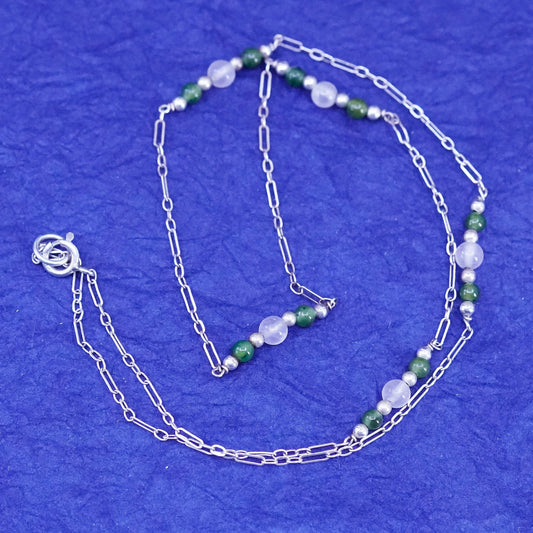 18”, vintage Sterling silver handmade necklace, 925 elongate chain jade quartz