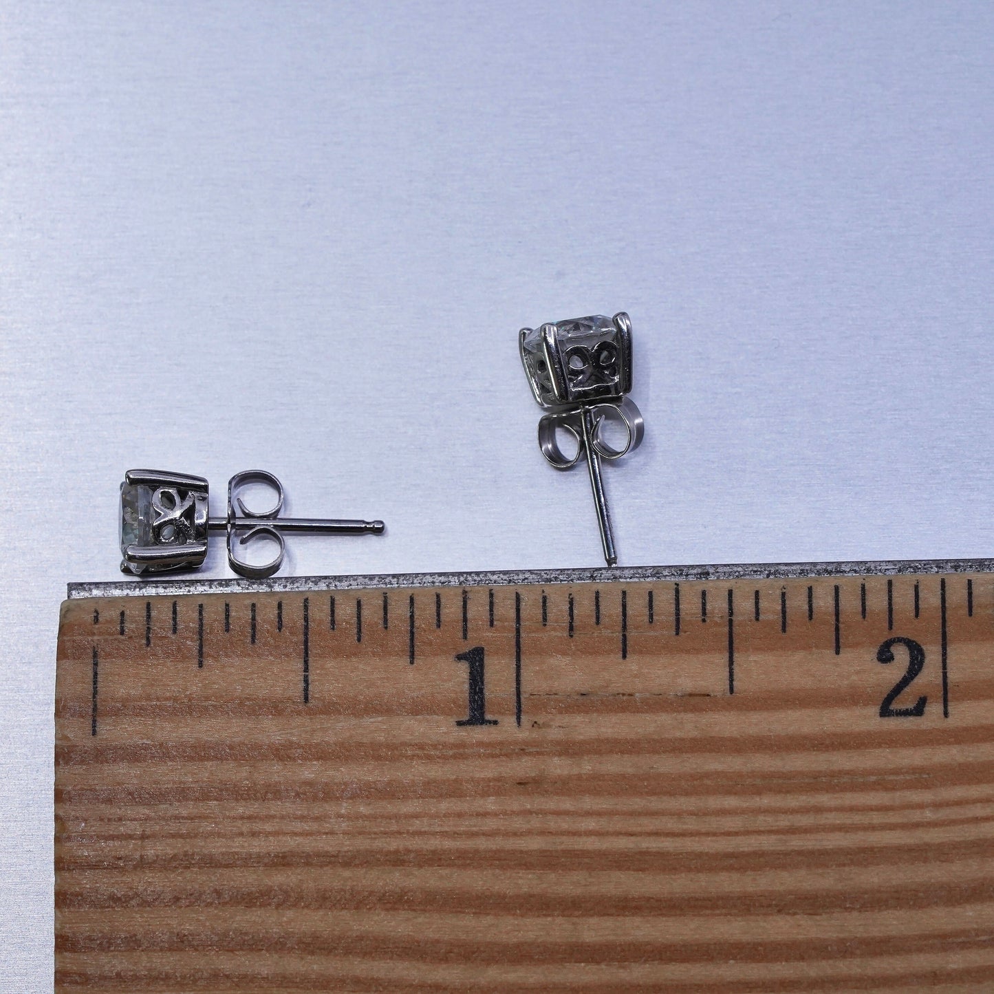 6mm Vintage Sterling 925 silver earrings, studs with round Cz inlay