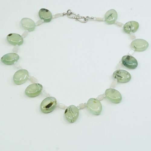 16”, designer Sterling Silver 925 necklace w/ nugget jade W/ Moonstone