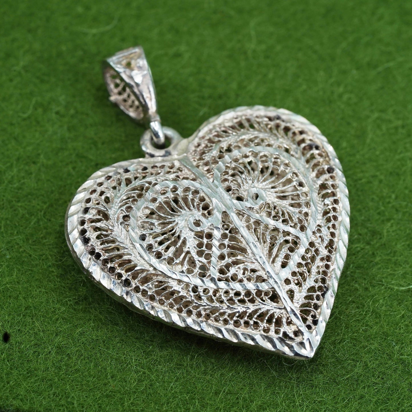 vintage sterling silver handmade pendant, 925 filigree heart