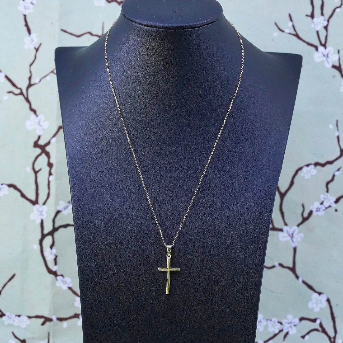 18”, vermeil yellow gold Sterling silver necklace, 925 circle chain cross