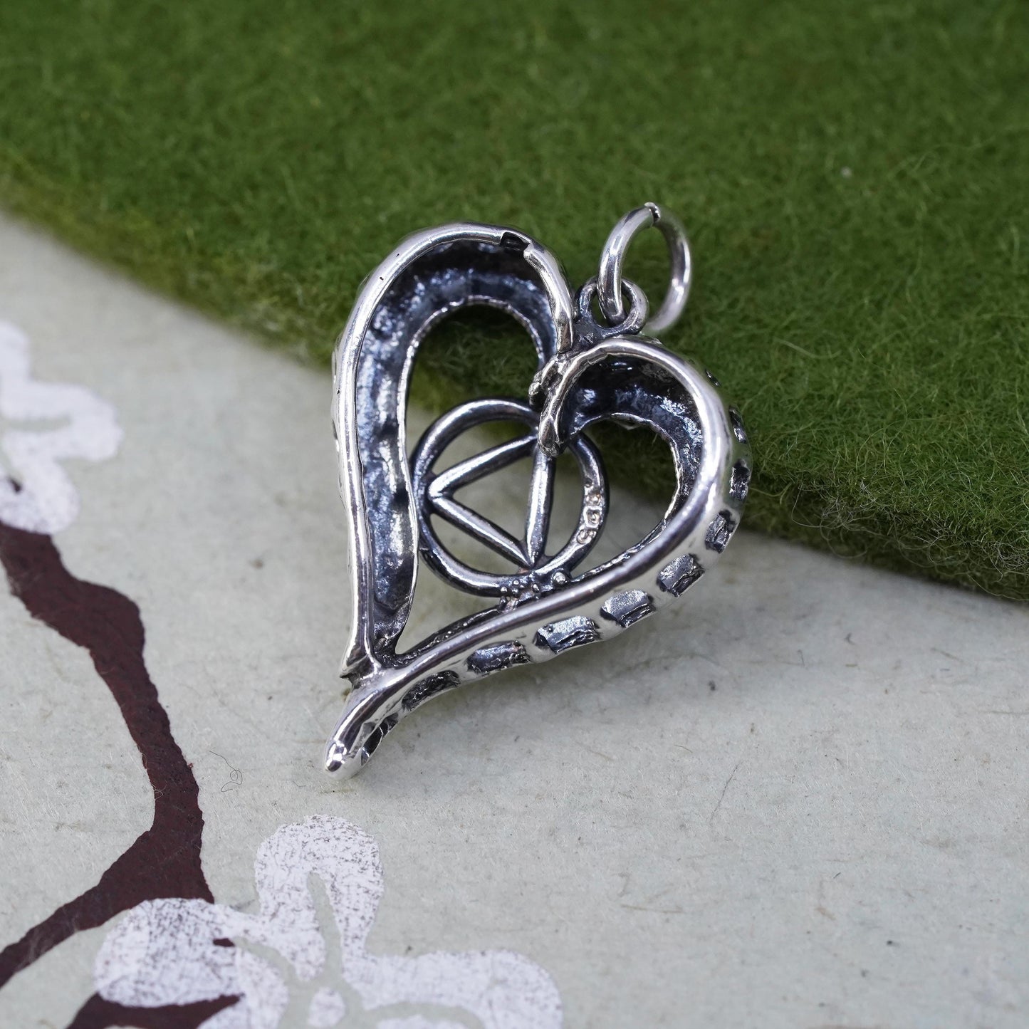 Vintage handmade sterling silver pendant, 925 heart charm