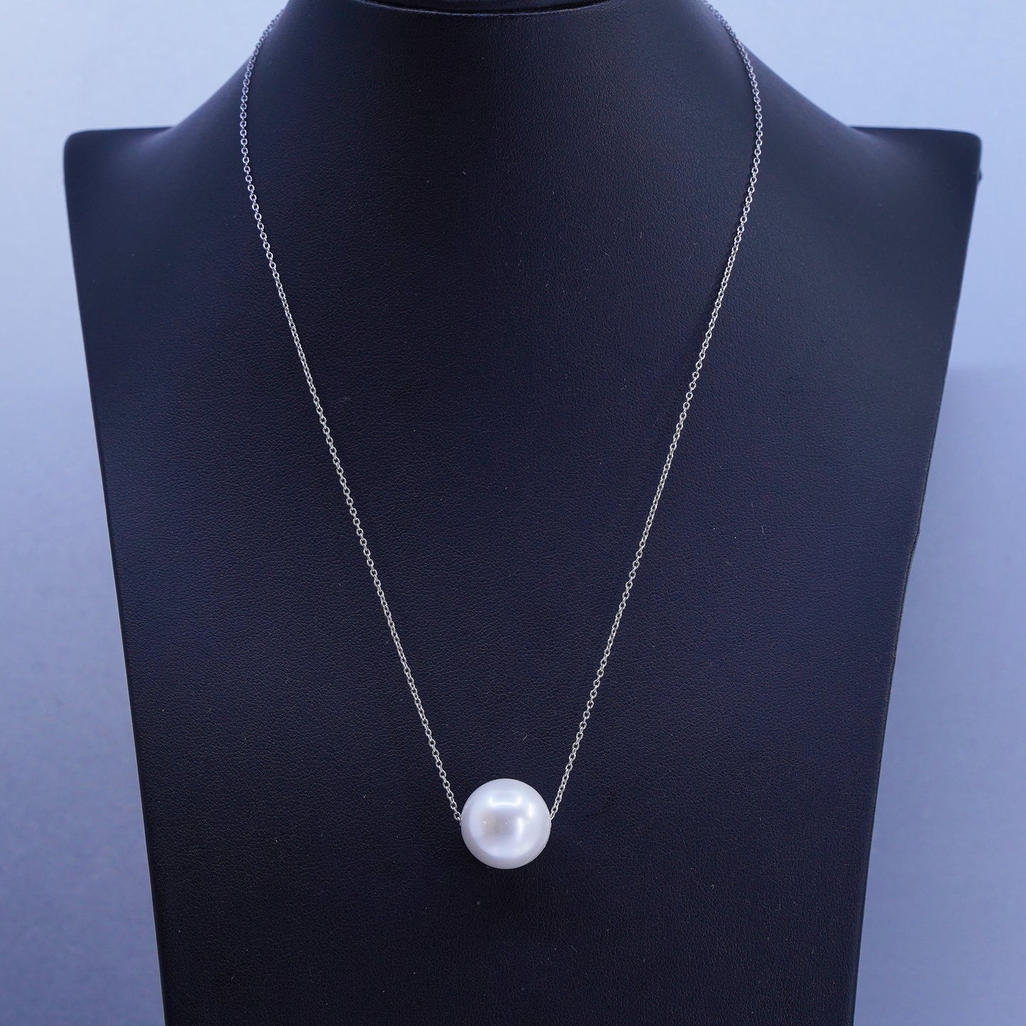 18”, Sterling 925 silver circle chain necklace with 12mm white pearl pendant