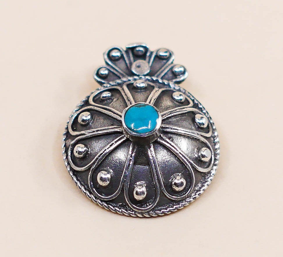 VTG sterling silver handmade pendant, 925 hand with turquoise n Bali