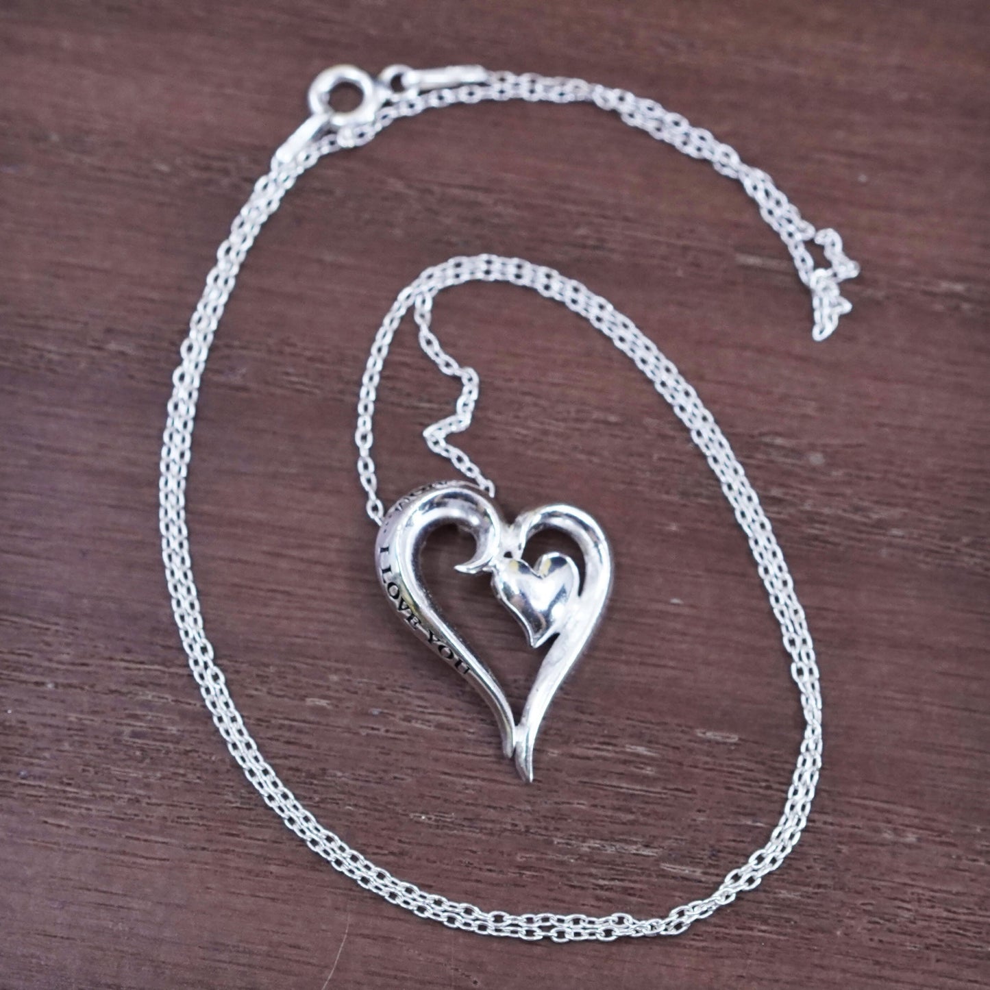 18”, Italy Sterling 925 Silver Chain Necklace W/ heart Pendant “mom, I love you