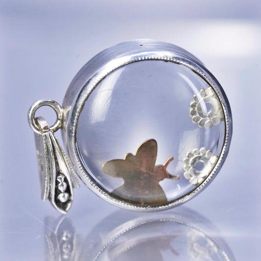 Vintage sterling 925 silver pendant with glass and butterfly charms