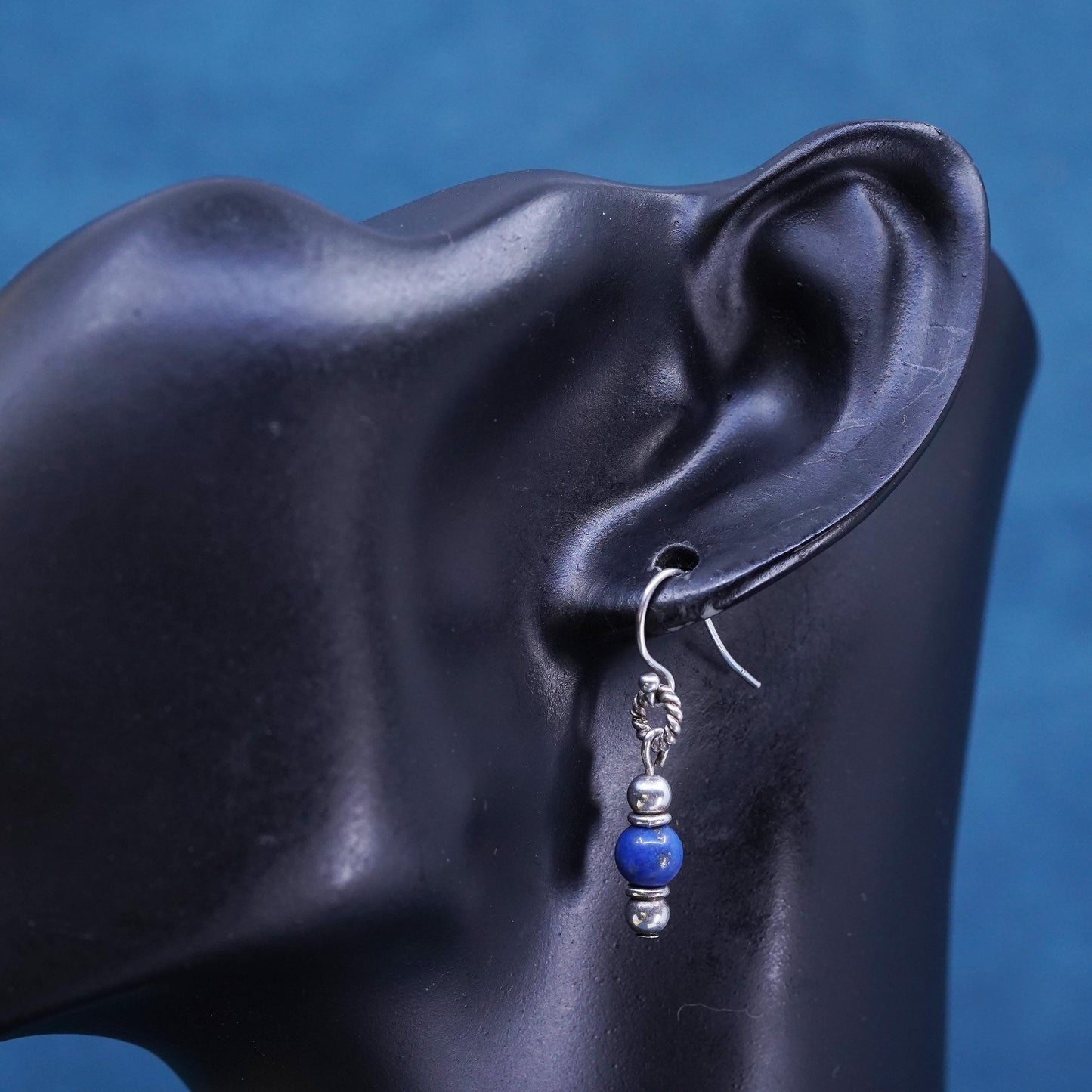 Vintage Sterling 925 silver handmade earrings with lapis lazuli beads