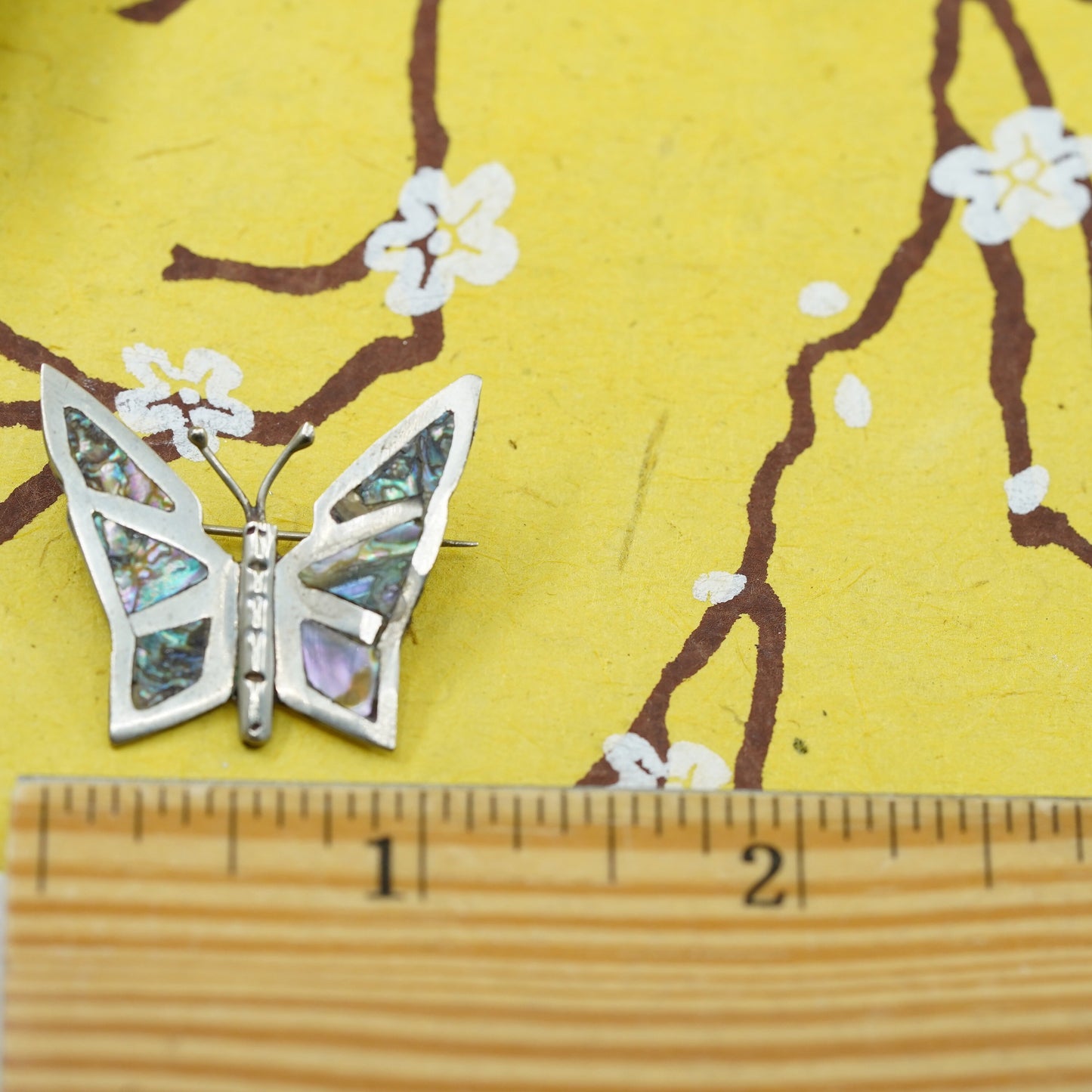 vtg Art Deco southwestern sterling 925 silver butterfly brooch abalone inlay