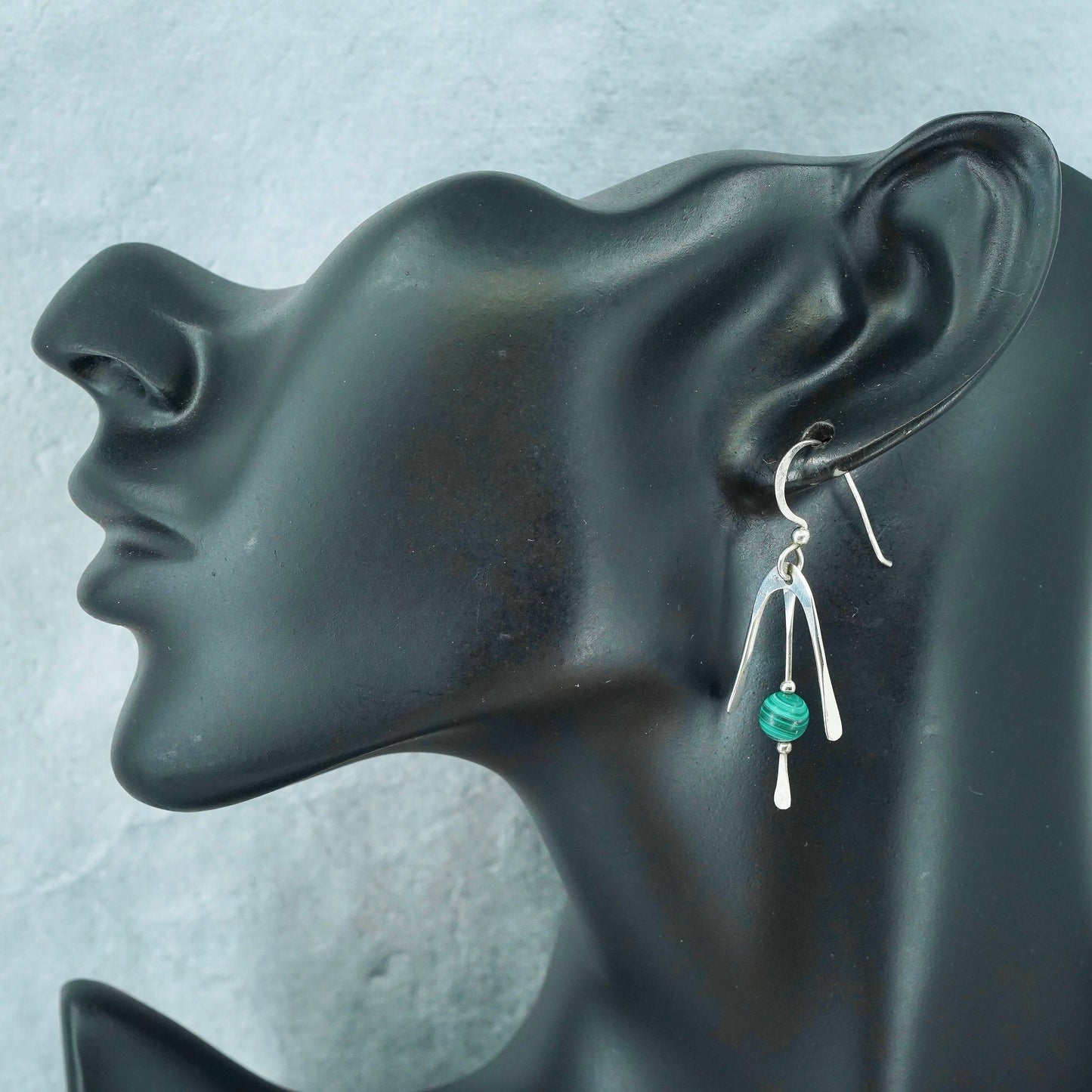 Vintage Sterling 925 silver handmade earrings with malachite beads