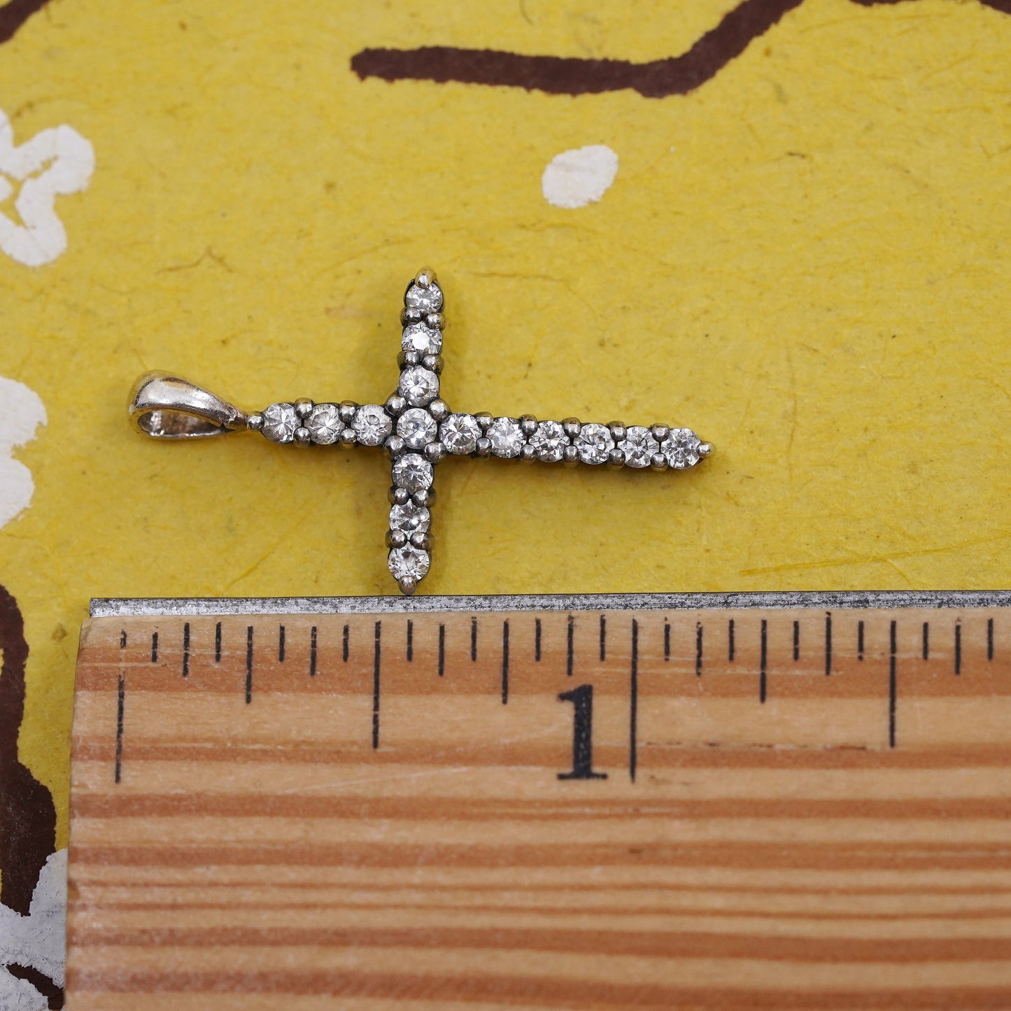 Vintage Sterling silver handmade pendant, 925 cross with Cz inlay, Christian