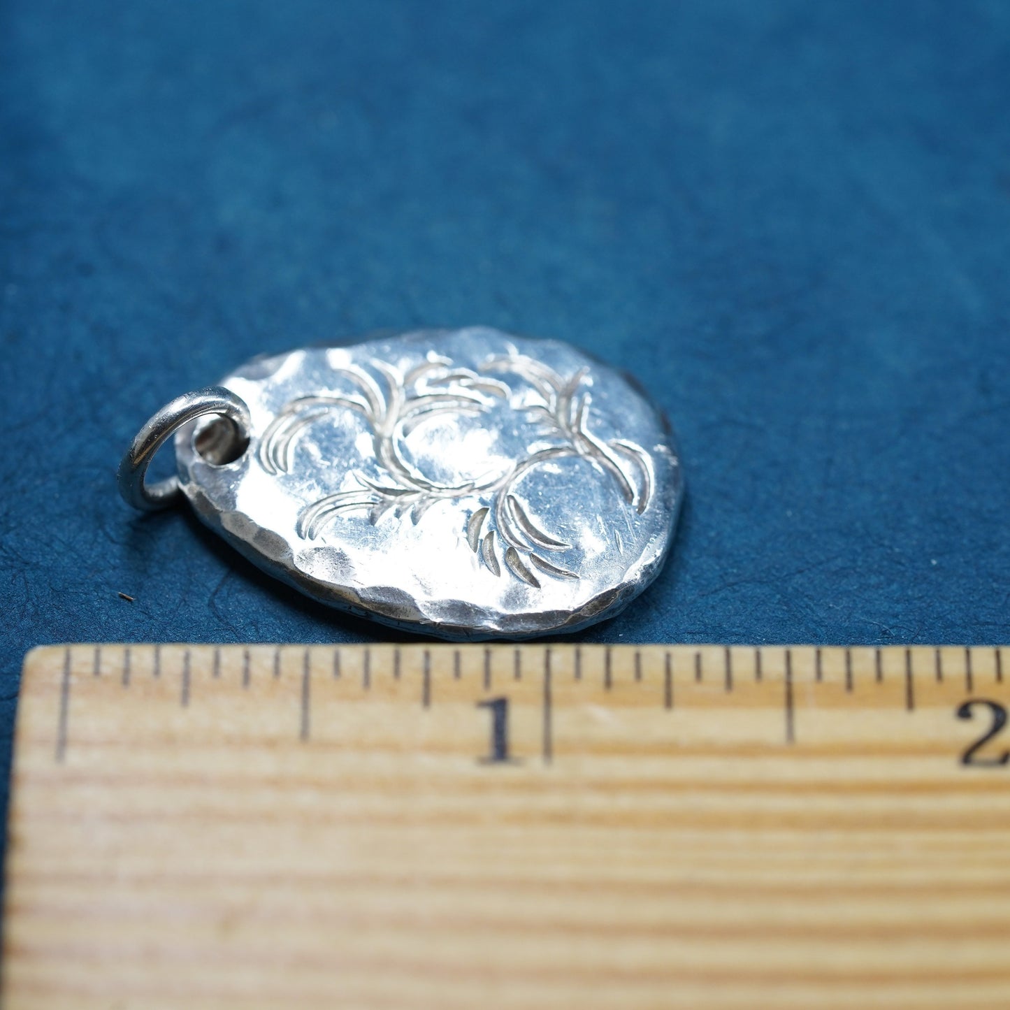 Vintage artisan Sterling silver handmade pendant, 925 tag embossed fungus grass