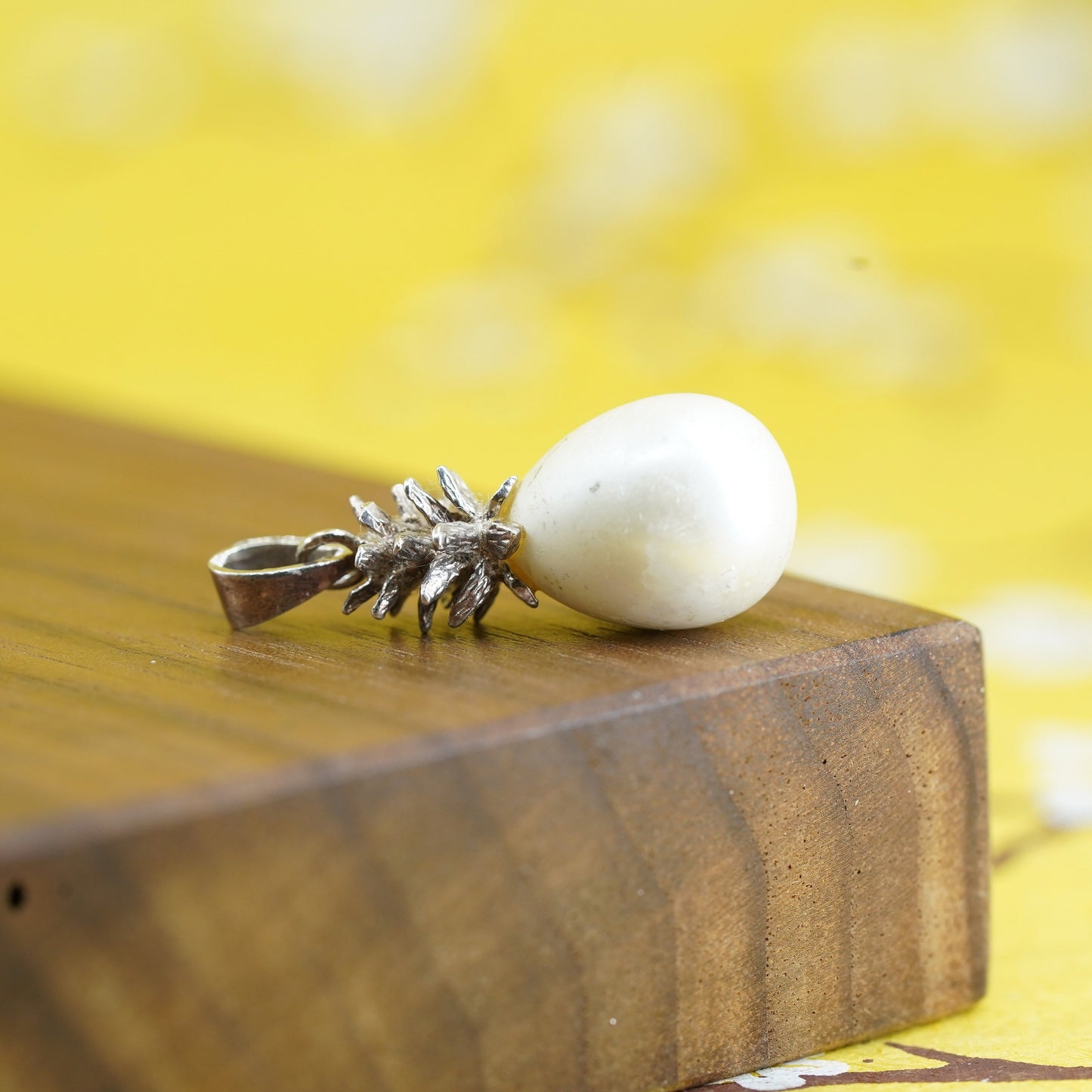 Vintage Sterling 925 silver handmade pendant with faux pearl